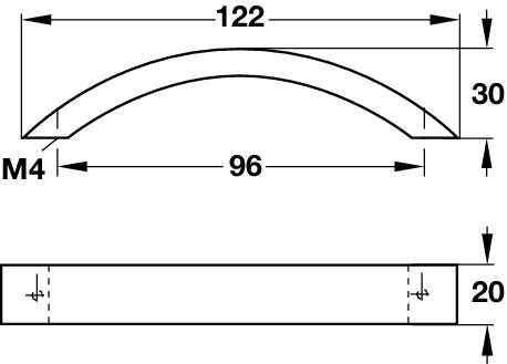 Silver coloured, anodised, Bow Handles - Hole spacing 96 mm