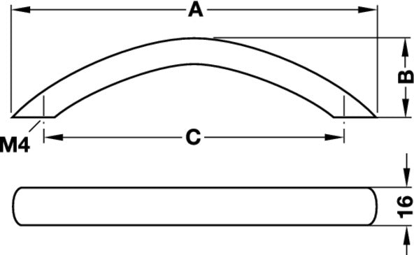 Aluminium, Bow Handle - Hole spacing 128 mm