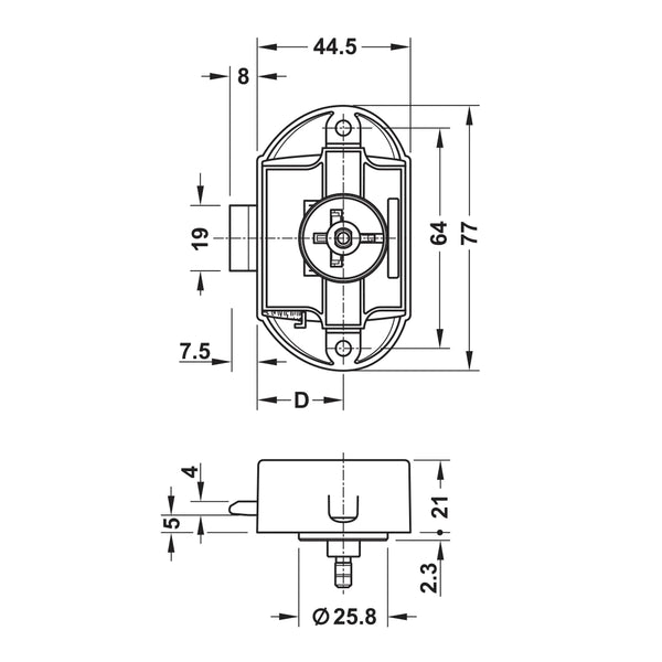 Hafele Push Button Lock, Plastic