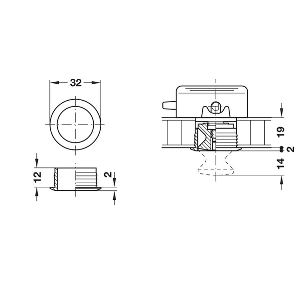 Large Rosette for 19 mm Panels, Plastic