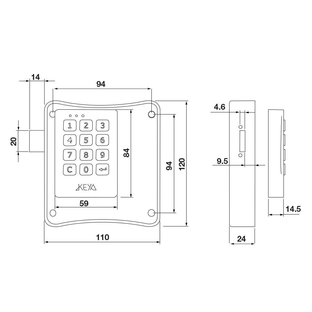 Keya Tronic Plus - Pin Code Lock, Matt Black Secondary image