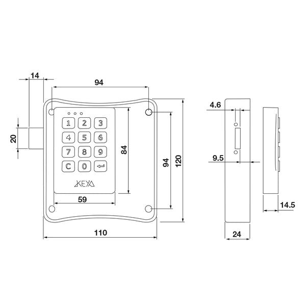 Keya Tronic Plus - Pin Code Lock, Matt Black