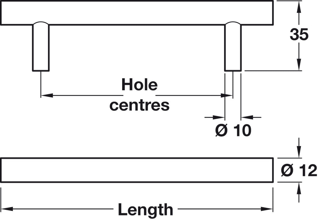 Polished And Matt Bar Handle, Hole Spacing 96mm