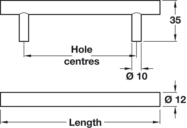 Polished And Matt Bar Handle, Hole Spacing 96mm