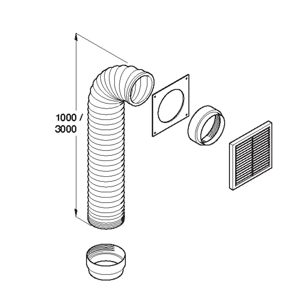 3Mtr White Ducting Kit With External Grill Main image