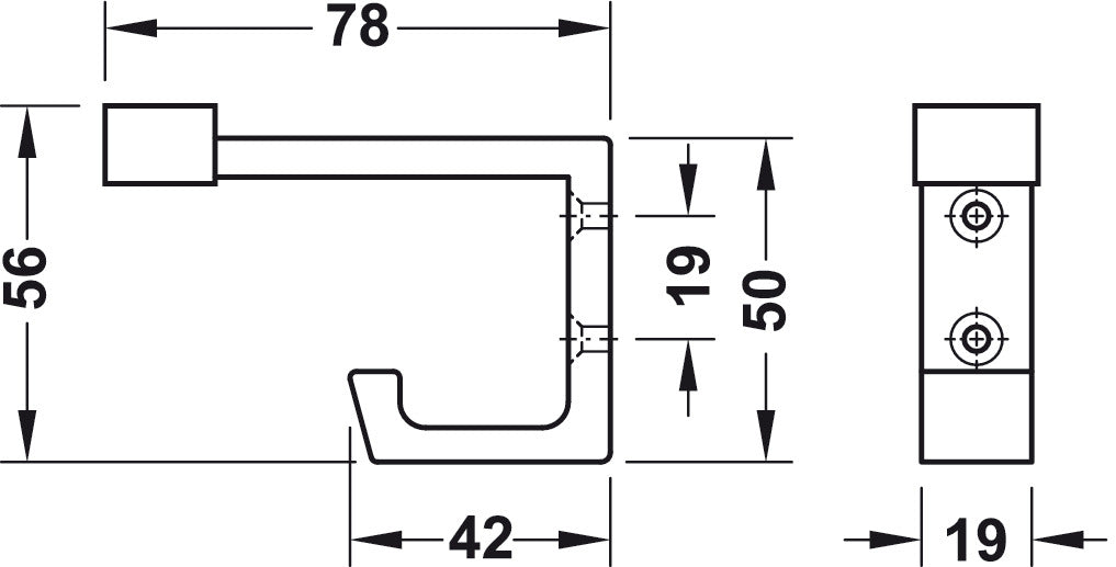 Square Aluminium Coat Hook For Wardrobe & Bathroom Secondary image