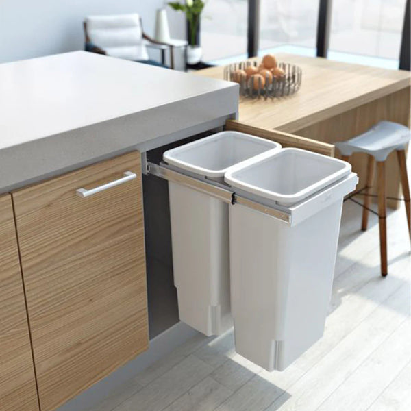 Hideaway Waste Bin Compact Soft-Close 2x35Ltr (Handle Pull)