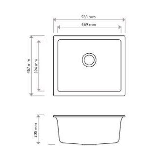 Salsa Single Bowl Sink, Universal, Black
