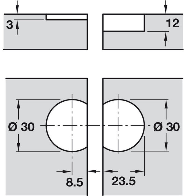 Flap Hinge, Plano-Medial, Zinc Alloy, Opening Angle 90°