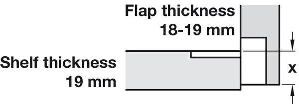 Flap Hinge, Plano-Medial, Zinc Alloy, Opening Angle 90°