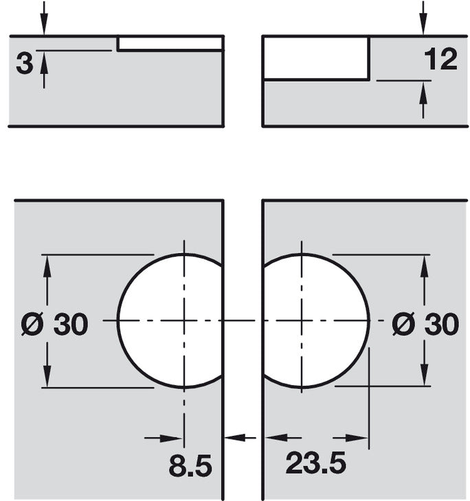 Flap Hinge, Plano-Medial, Zinc Alloy Burnished, 90° Degree