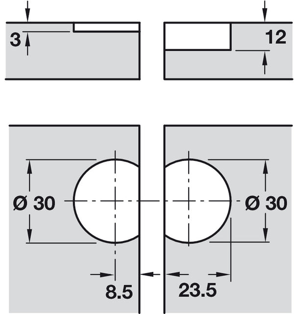 Flap Hinge, Plano-Medial, Zinc Alloy Burnished, 90° Degree