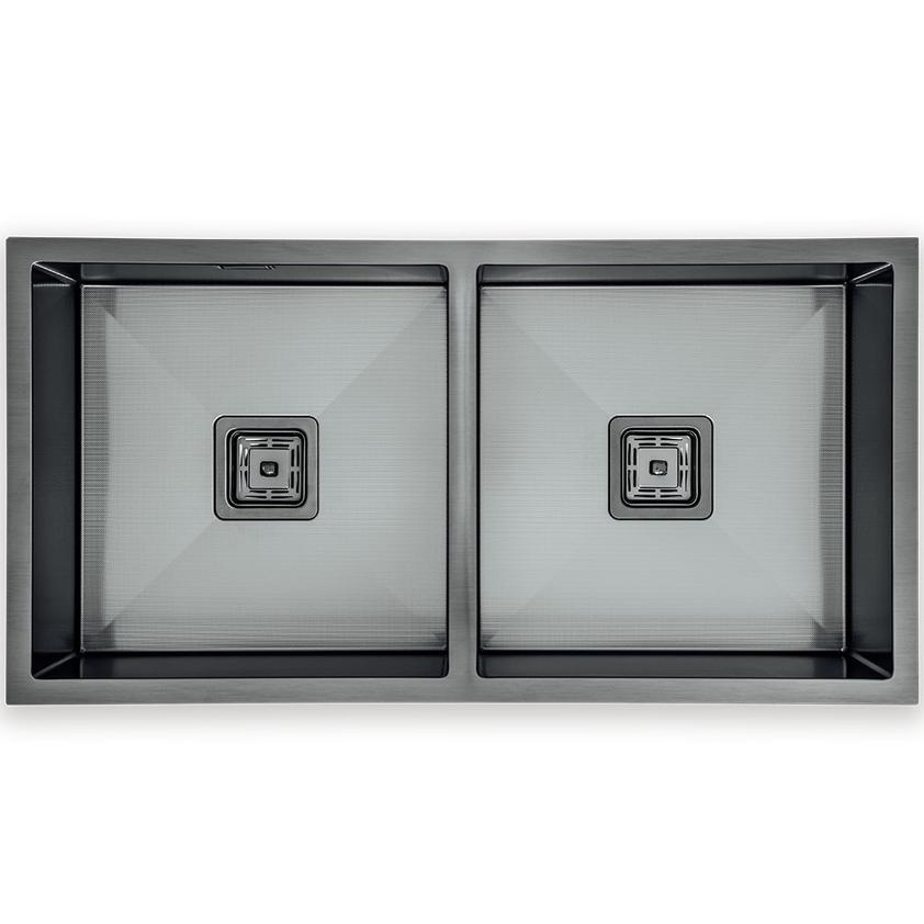 Squareline Double Bowl Sink - Linen - Gun Metal Main image
