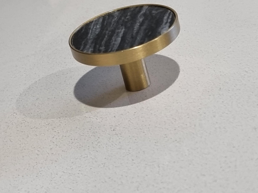 Round Knob Brass With Dark Grey Marble Insert