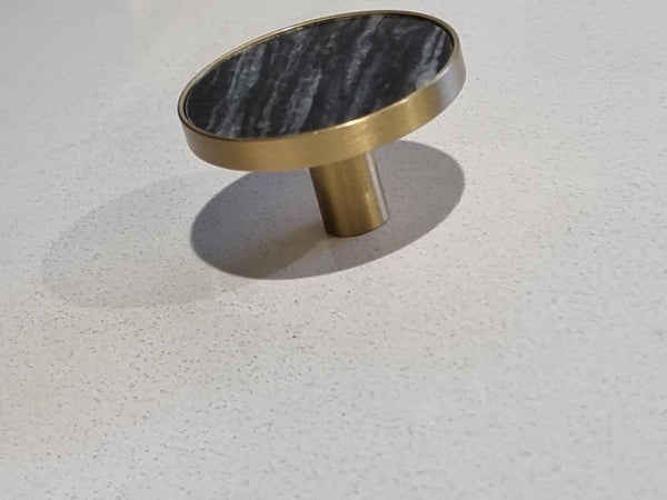 Round Knob Brass With Dark Grey Marble Insert