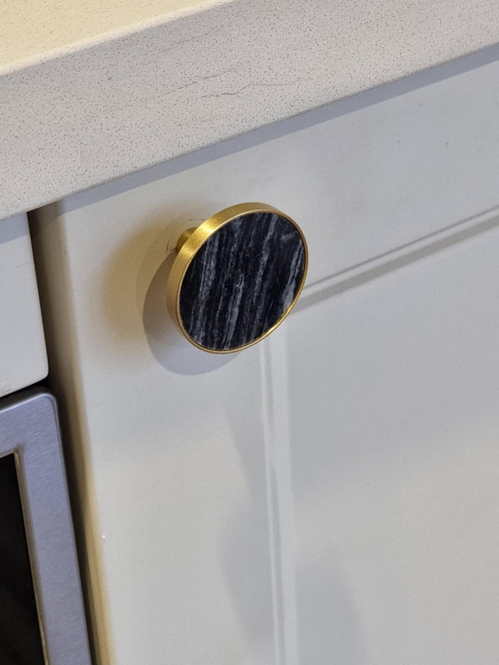 Round Knob Brass With Dark Grey Marble Insert