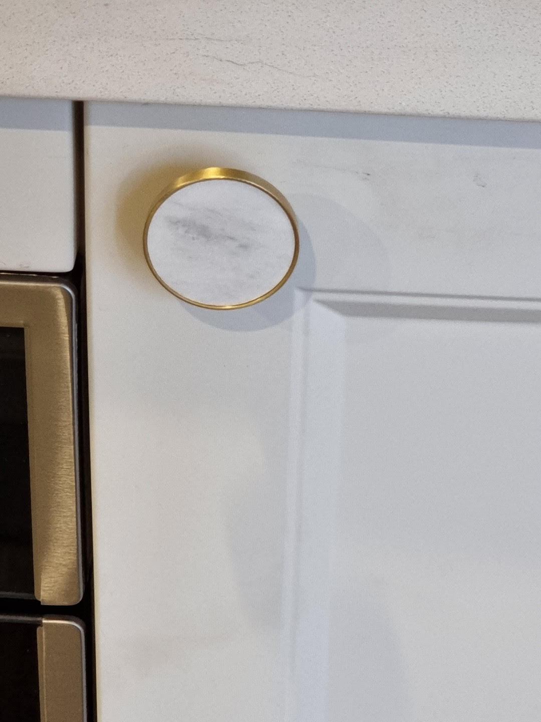 Round Brass With White Marble Insert Knob
