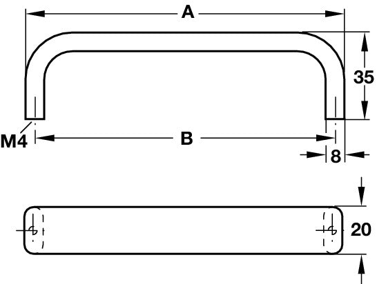 Pull Handles-Aluminium, Hole Spacing 128mm