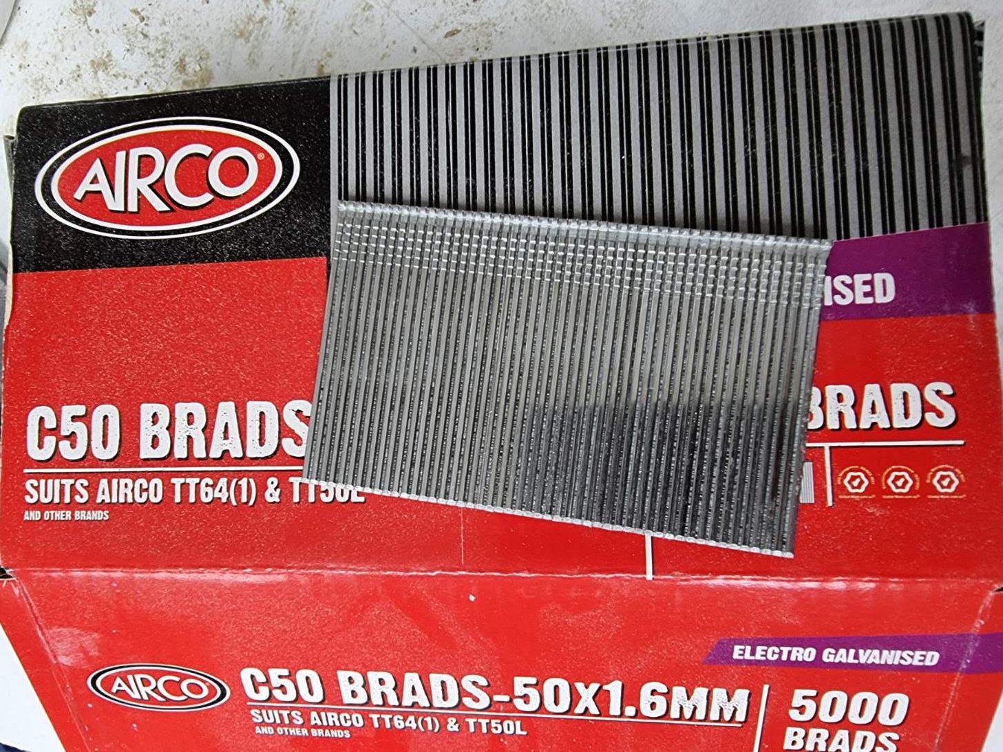 AIRCO C50 Brads 50mm x 1.60mm - Box of 5000pcs Main image