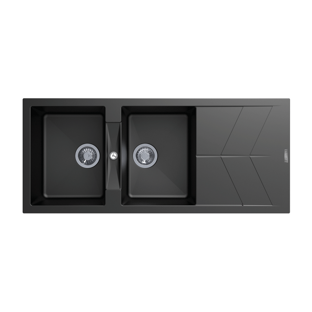 Jazz D200 Double Bowl Sink With Drainer, Universal, Black