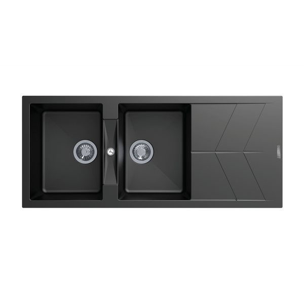 Jazz D200 Double Bowl Sink With Drainer, Universal, Black