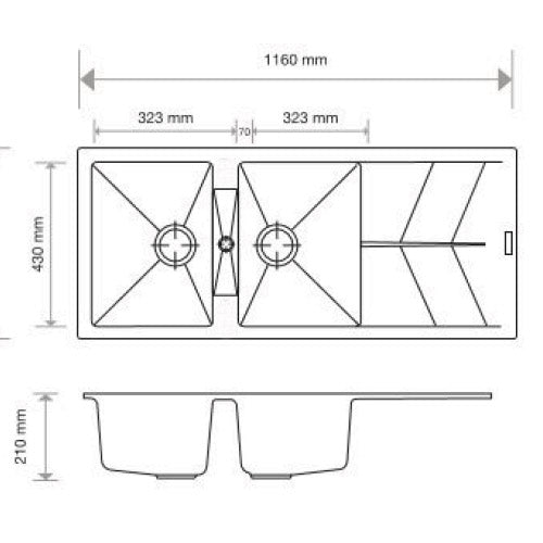 Mozart D150 1 & 1/4 Bowl Sink With Drainer, Universal, Black Secondary image