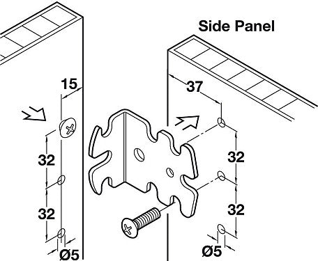 Universal Bracket, for 32mm Series Drilled Holes