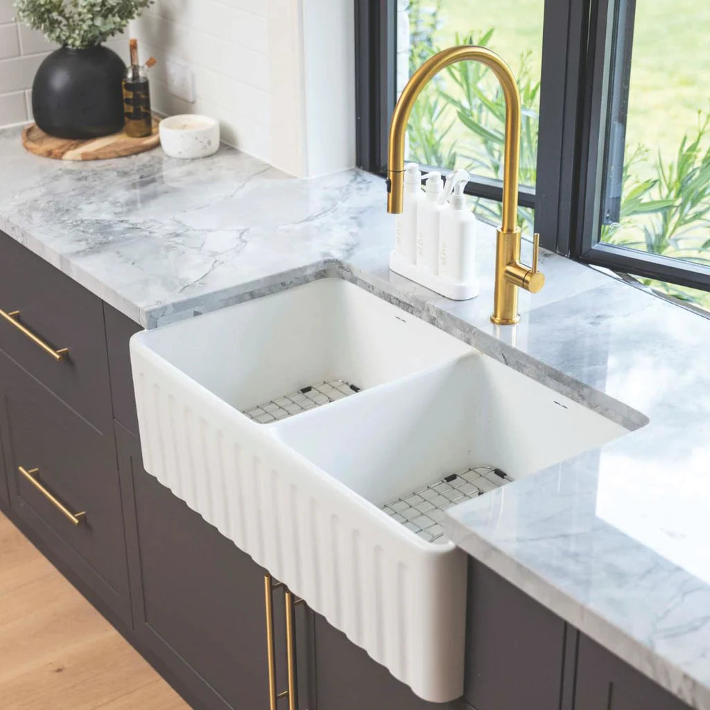 Hafele Farmhouse Double Bowl Sink 835mm White Gloss