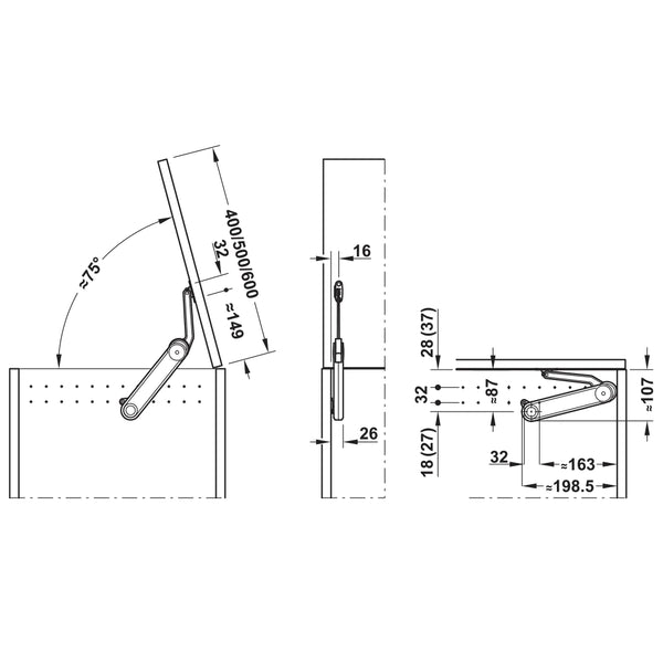 Hafele Maxi Up arm only, Lid stay