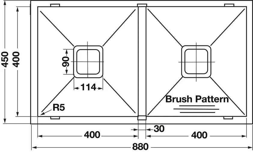 Hafele Squareline Double Bowl Sink – 2x32L