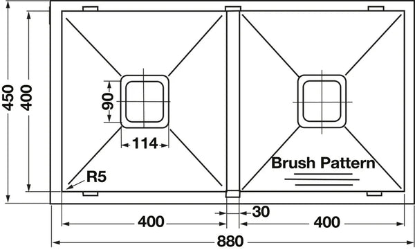 Hafele Squareline Double Bowl Sink – 2x32L