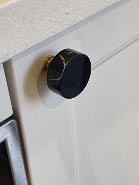 Black Round Marble Knob with Brass Base
