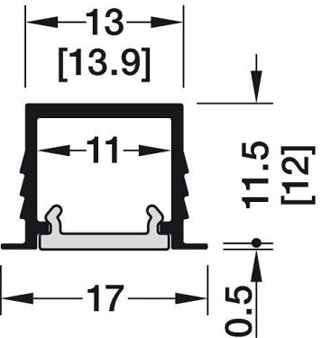 Recessed Aluminium Black Profile for LED Strip Lights - 2500mm