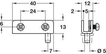 Simplex-Inset Glass Door Hinge, Opening Angle 110°