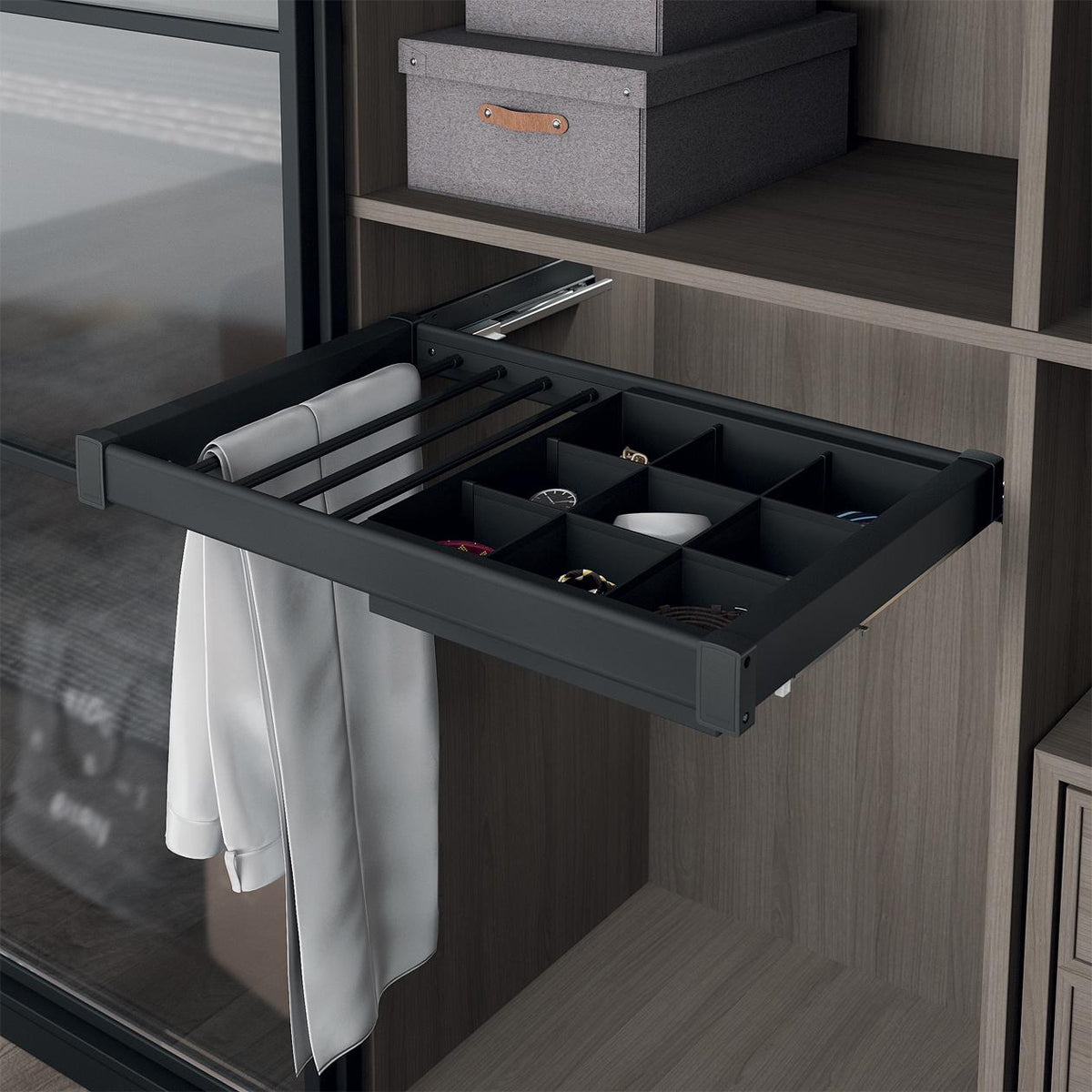 Soft Close Pull-Out Trouser Rack With Belt Tray