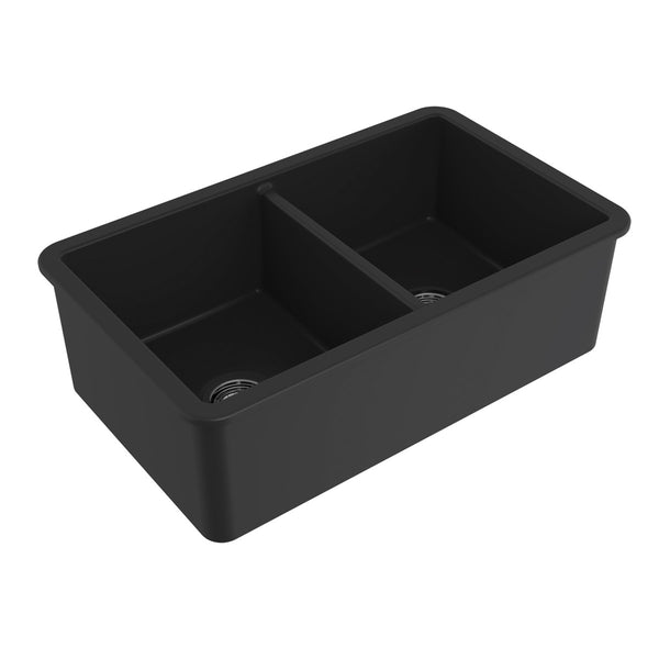 Cuisine 81 Double Bowl Sink, Fine Fireclay, Matt Black