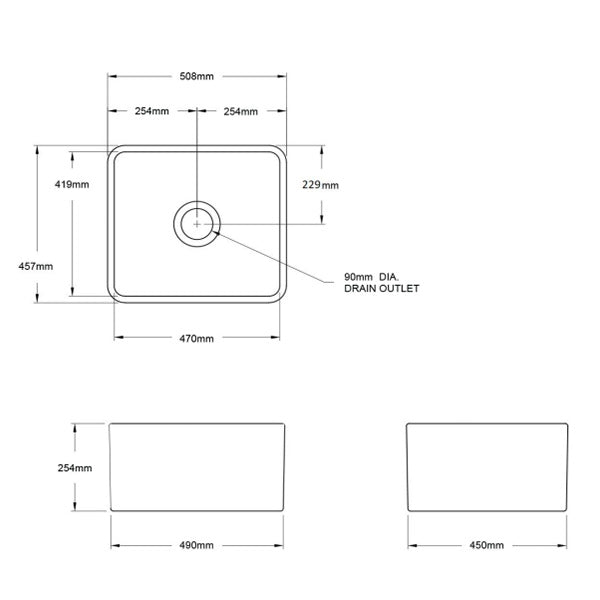 Turner Hastings, Novi 50, Single Bowl Butler Sink, White Gloss
