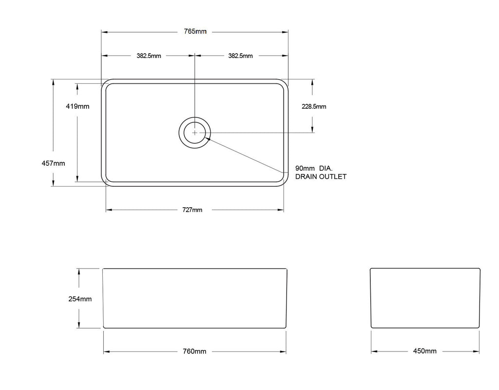 Novi 75 Single Bowl Butler Sink, Fine Fireclay
