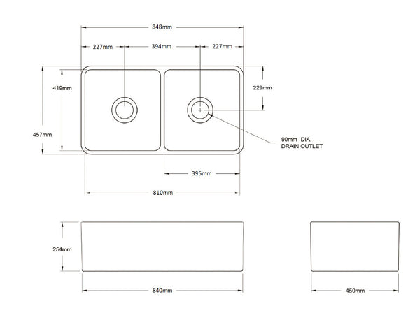 Turner Hastings, Novi 85, Double Bowl Butler Sink, Fine Fireclay