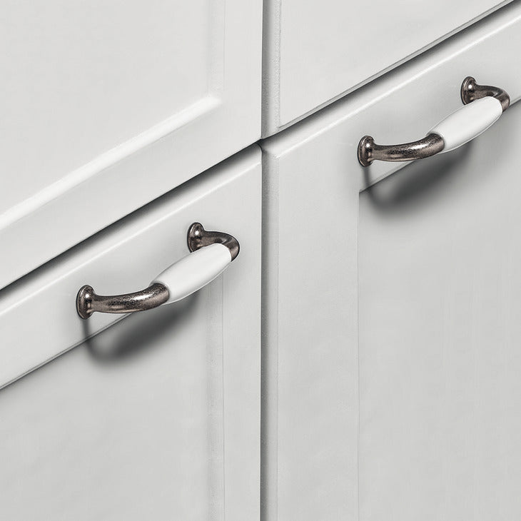 Antique Drawer Pull Handle, Porcelain White Base Secondary image