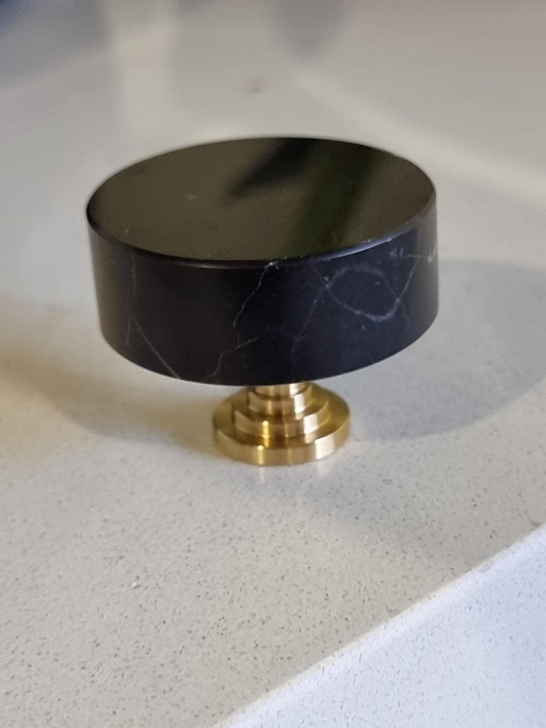 Black Round Marble Knob with Brass Base Main image
