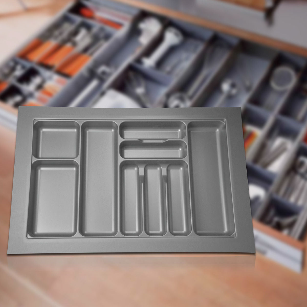 Wide Cutlery Tray for kitchen drawers under benchtop knife fork tray Main image