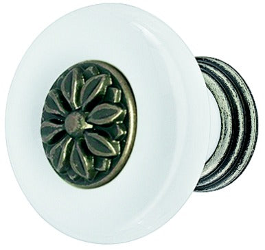 Antique Knob Round, Porcelain, White Finish, Base Main image