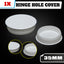 White hinge hole cover for kitchen vanity laundry cabinet cupboard door