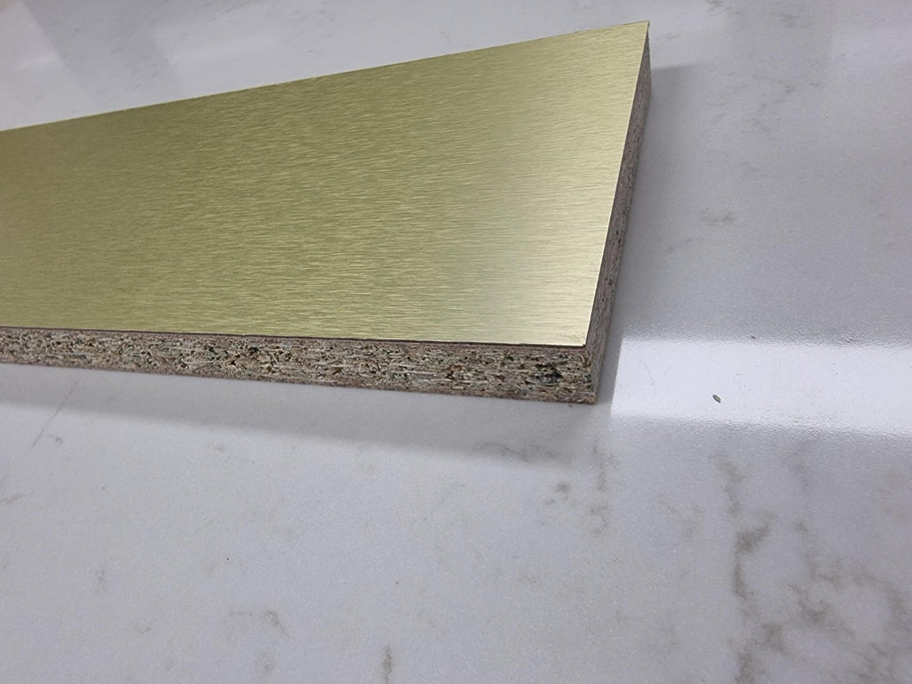 Stuck on board Brushed Gold colour Aluminium Kickboard Laminate Height 150mm