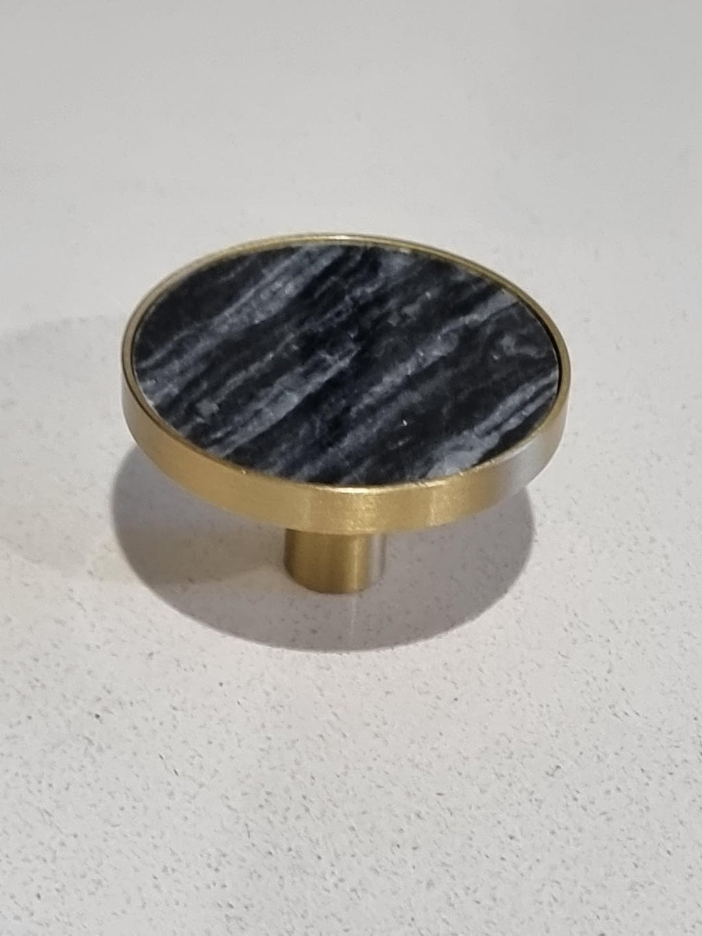 Round Knob Brass With Dark Grey Marble Insert
