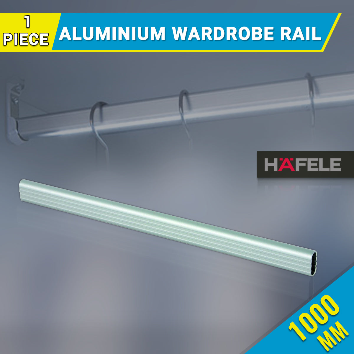 Wardrobe Rail Aluminium Silver Anodized Oval, hangs clothes Main image