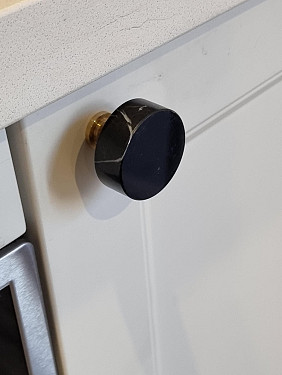 Black Round Marble Knob with Brass Base Black Round Marble Knob with Brass Base