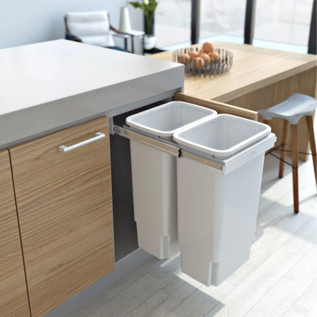Hideaway Waste Bin Compact Soft-Close 2x35Ltr (Handle Pull)