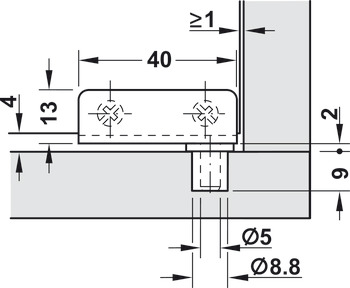 Simplex-Inset Glass Door Hinge, Opening Angle 110°